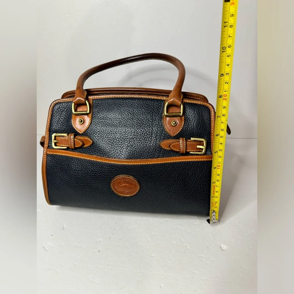Dooney & Bourke Black Pebbled Leather Double Handle Satchel Bag -VTG Made in USA